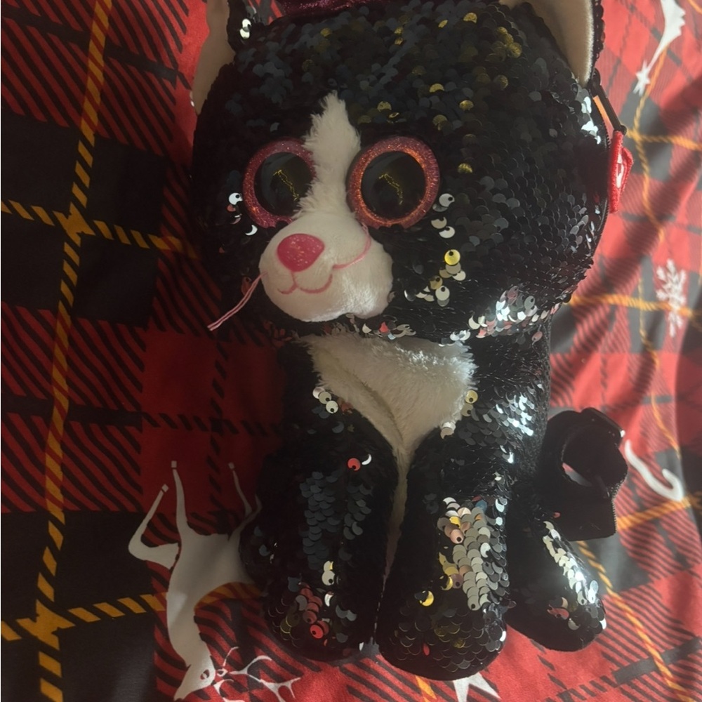 Sequin Black and White Cat Plush